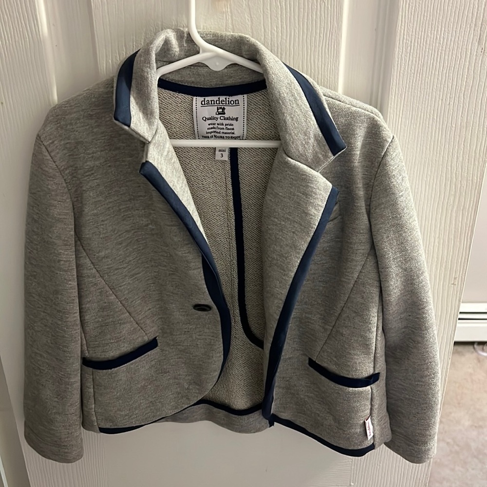 Little boys grey terry cotton blazer with blue piping size 3T,perfect condition